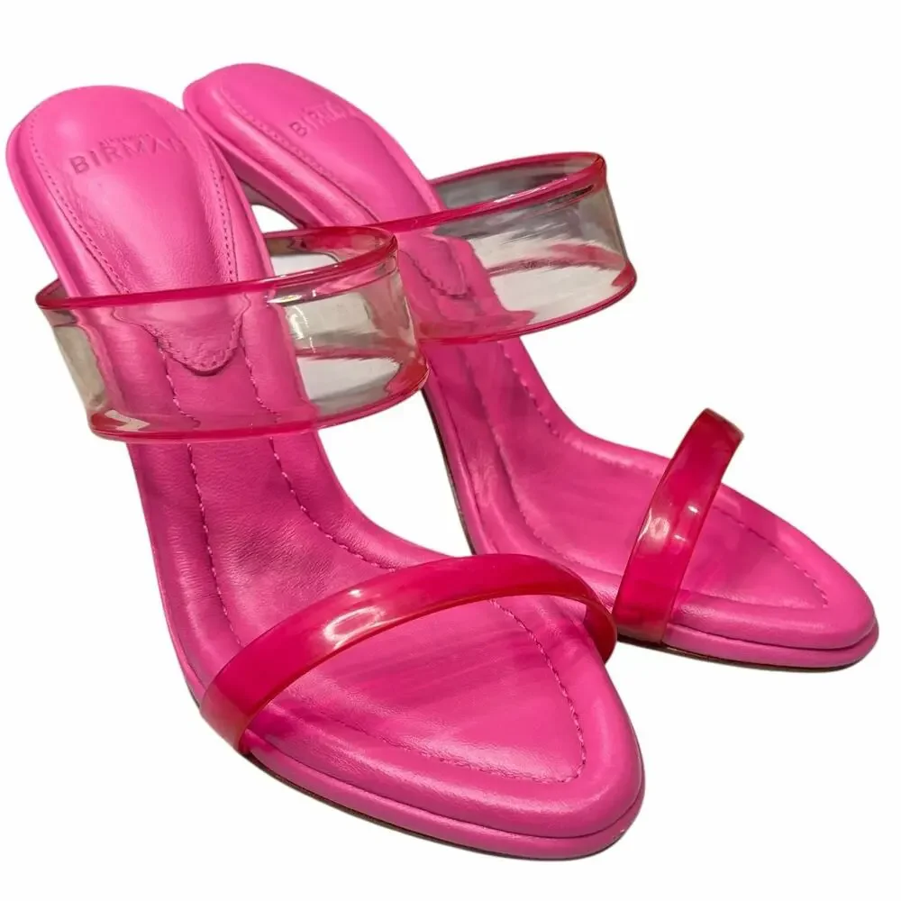 Alexandre Birman Joanna Sandal‎ Womens 5 Pink Leather PVC Mules Barbiecore Chic